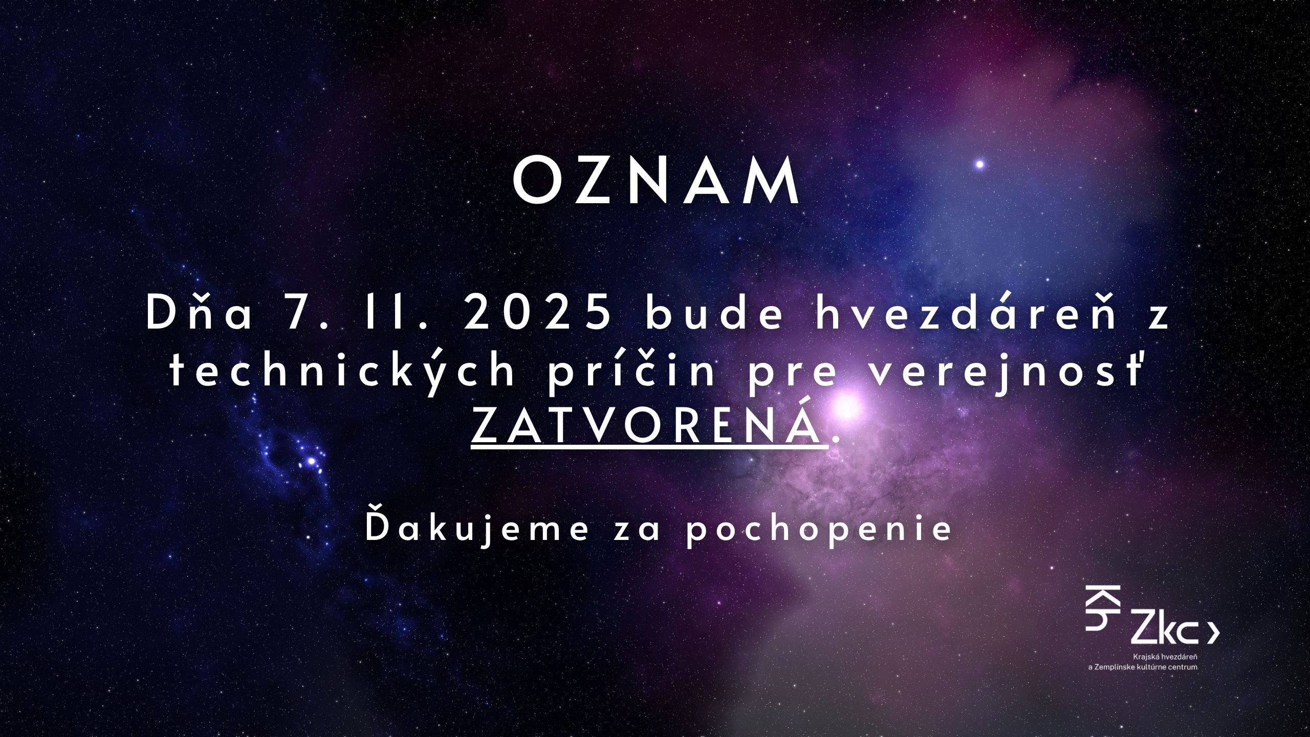 Oznam o zatvorení hvezdárne