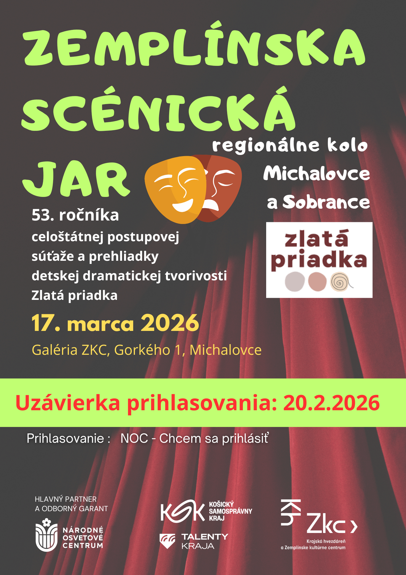 Zemplínska scénická jar - Zlatá priadka 2026 - regionálne kolo - Prihlasovanie