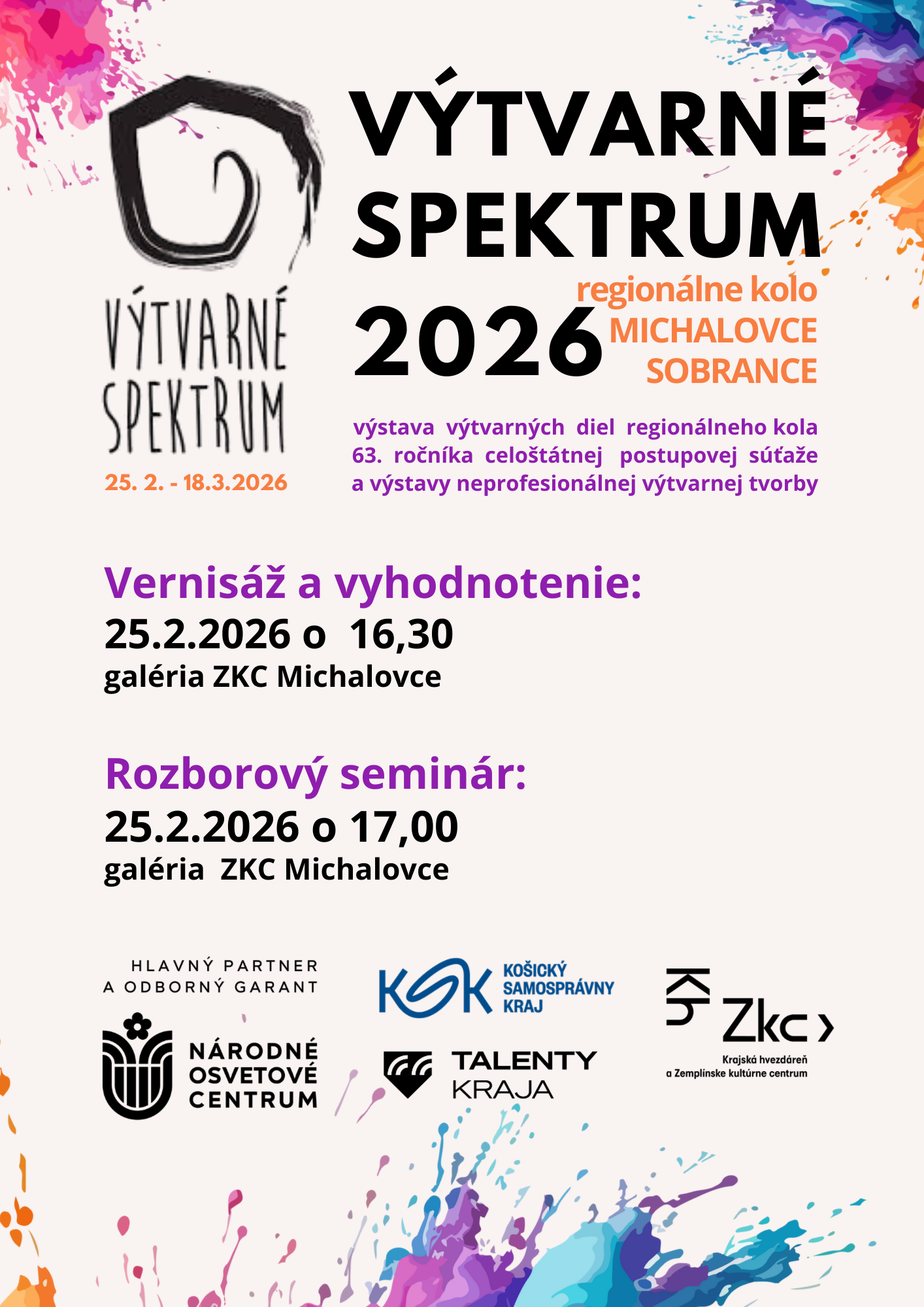 VÝTVARNÉ SPEKTRUM 2026 regionálne kolo Michalovce, Sobrance - vernisáž, vyhodnotenie, rozborový seminár